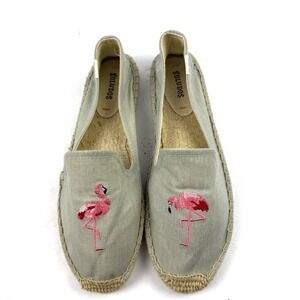 Soludos Espadrille Shoes 9.5  Flamingo Pink Gray Canvas Slip On Womens Brand New